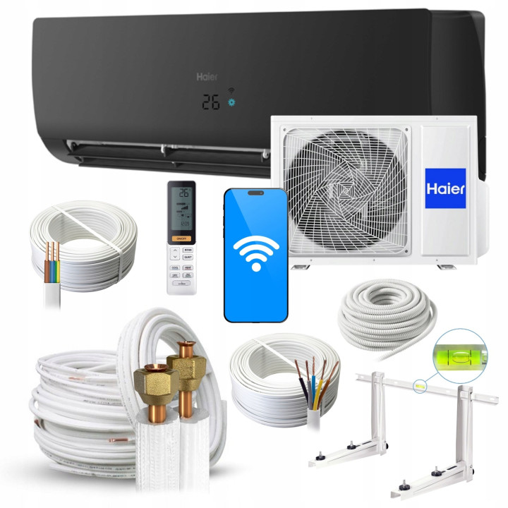 Klimatyzator Ścienny HAIER Flexis Plus Black Matt 2,7kW zestaw 3mb Rodigas