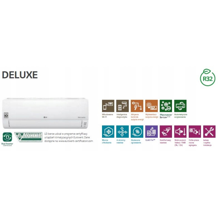KLIMATYZACJA LG DELUXE UV Klima 5,0kW WiFi PilotCiepło Klimatyzator