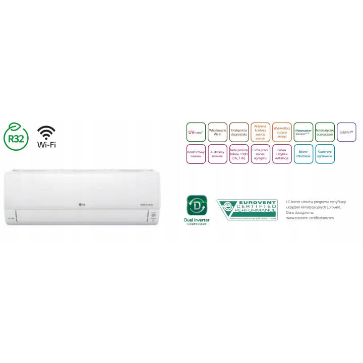 KLIMATYZACJA LG DELUXE UV Klima 5,0kW WiFi PilotCiepło Klimatyzator