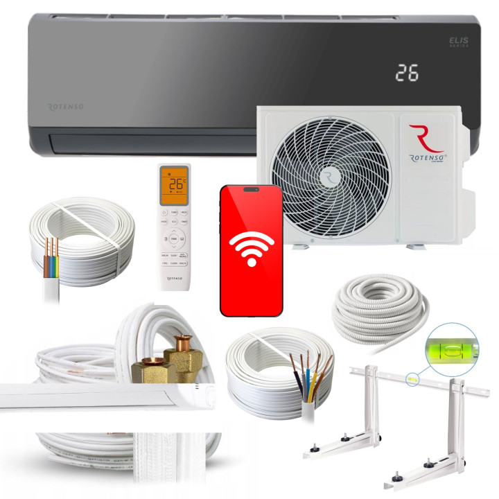 Klimatyzator Ścienny Rotenso Elis X Grafit 5kW do domu + zestaw 3mb Rodigas