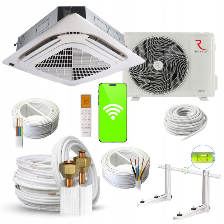 Klimatyzator Kasetonowy Rotenso Tenji 10,6kW do biura + zestaw 6mb Rodigas