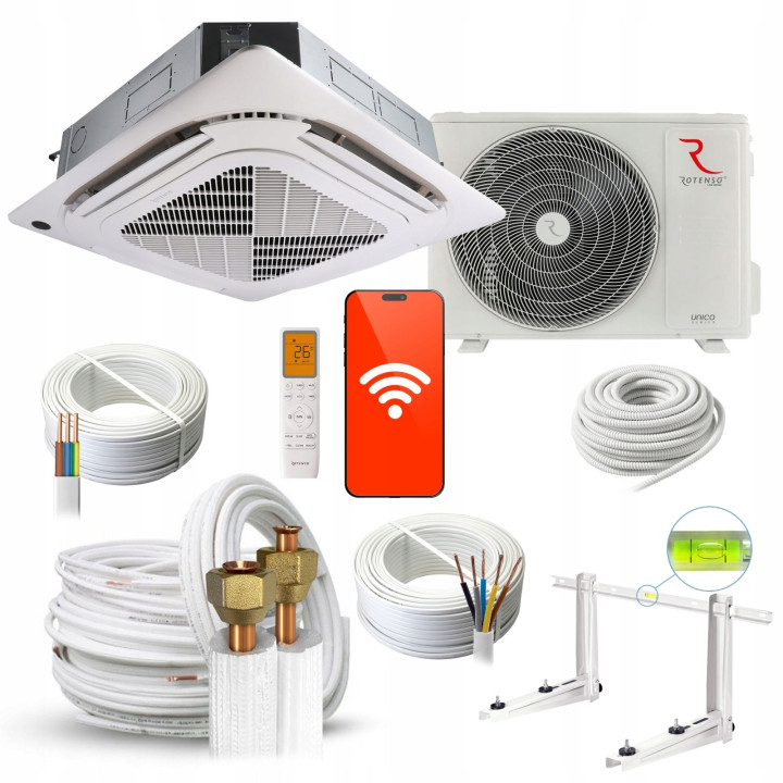 Klimatyzator Kasetonowy Rotenso Tenji 14,1kW do biura + zestaw 6mb Rodigas