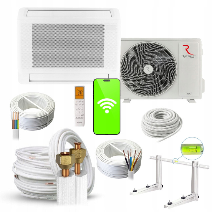 Klimatyzator Konsolowy Rotenso Aneru HP 2,6kW do domu + zestaw 3mb Rodigas