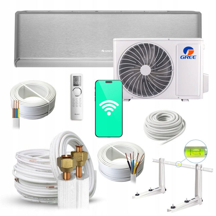 Klimatyzator ścienny Gree Airy Silver do biura 7,1kW + zestaw 3mb Rodigas