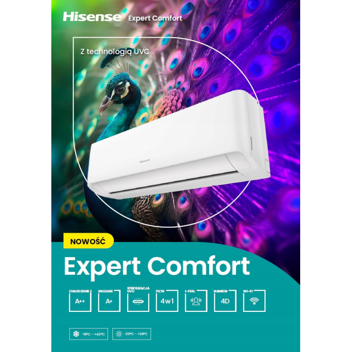 Klimatyzator ścienny Hisense Expert Comfort 6,5 kW z WiFi + lampa UVC