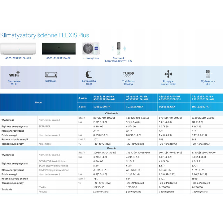 Klimatyzator HAIER FLEXIS Plus WiFi UV-C 2,6kW Klimatyzacja Grzanie
