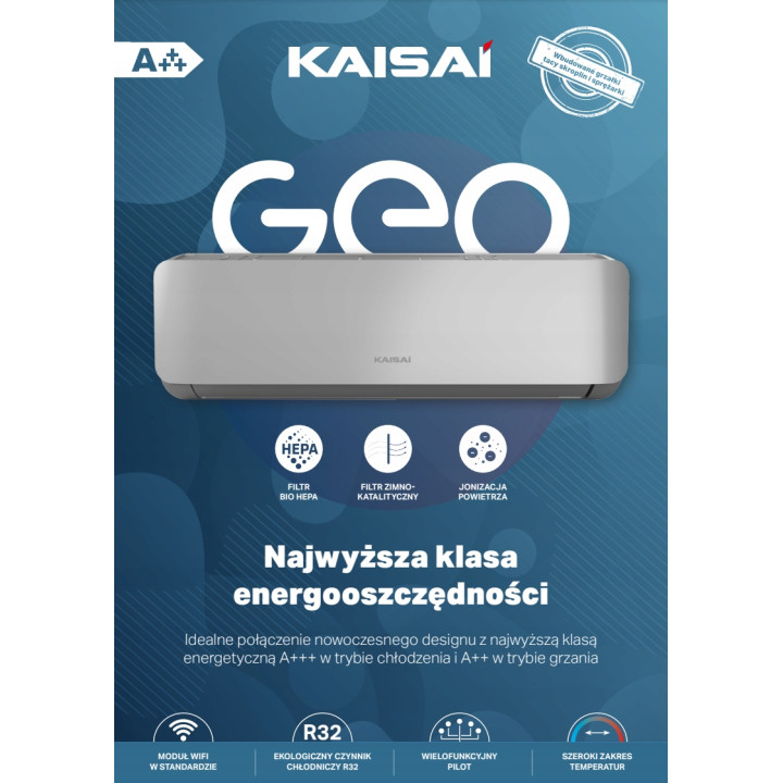 Klimatyzator ścienny KAISAI GEO 3,5kW oszczędny do biura zestaw Rodigas
