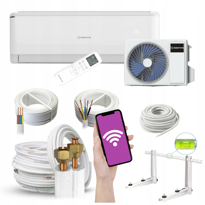 Klimatyzator ścienny Manta 3,4kW WiFi + zestaw montażowy 3mb Rodigas