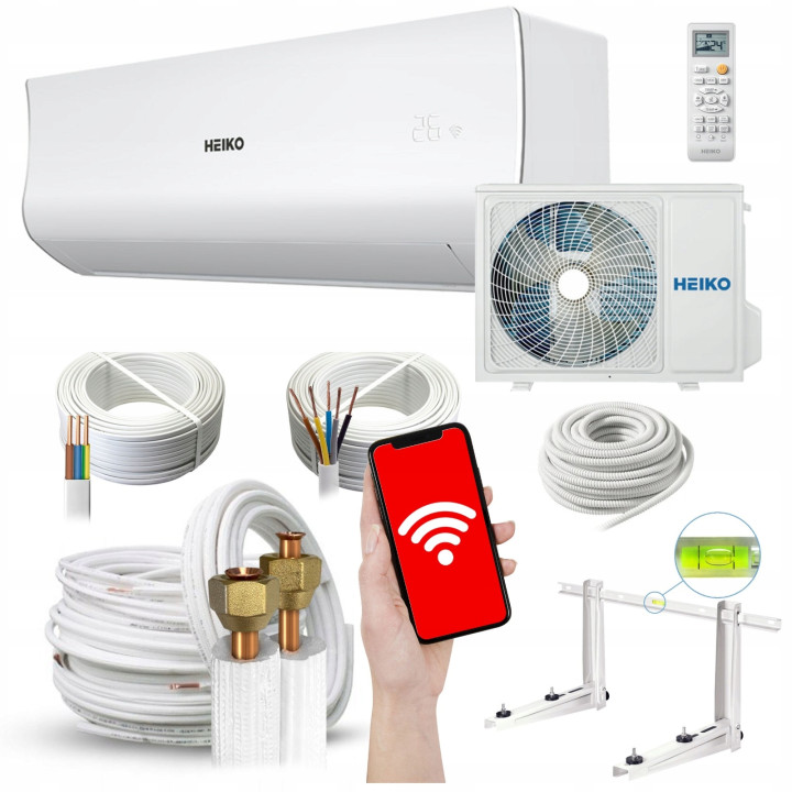 Klimatyzator ścienny Heiko Rosa White 2,5kW + zestaw montażowy 3mb Rodigas