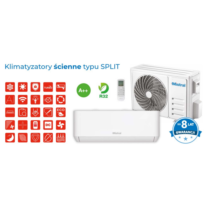 Klimatyzator do domu biura MISTRAL 3,5kW Klimatyzacja ścienna WiFi